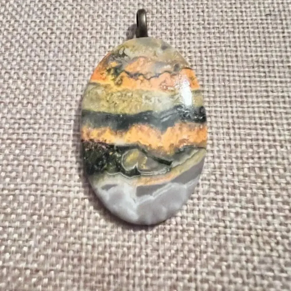 Bumble Bee Jasper Pendant 2” Natural Oval Cut Stone Beautiful Colors